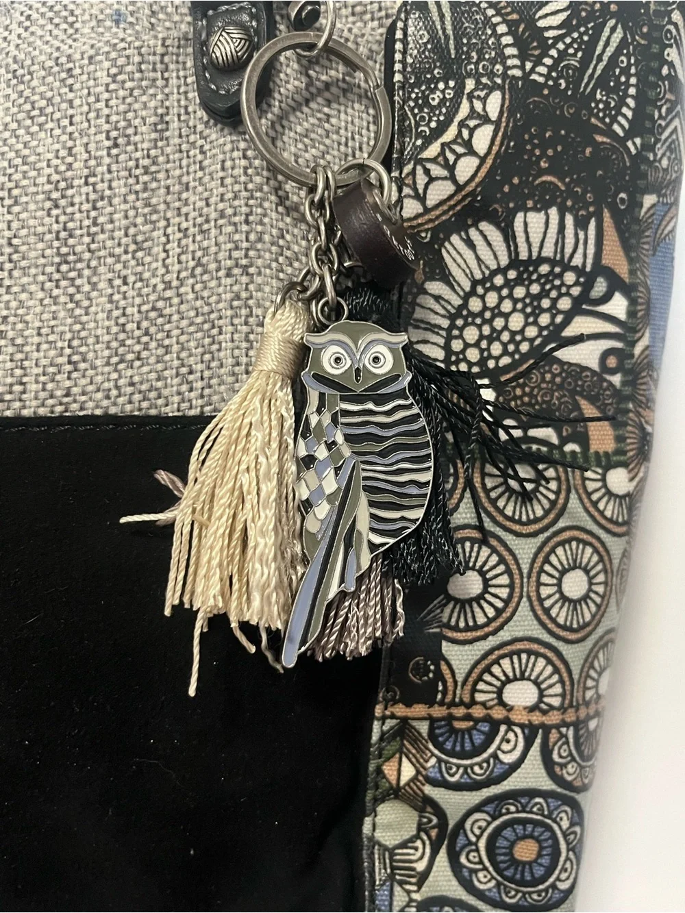 EUC Sakroots Metro Woven Soulful Desert Tote Owl Charm Boho Bag
